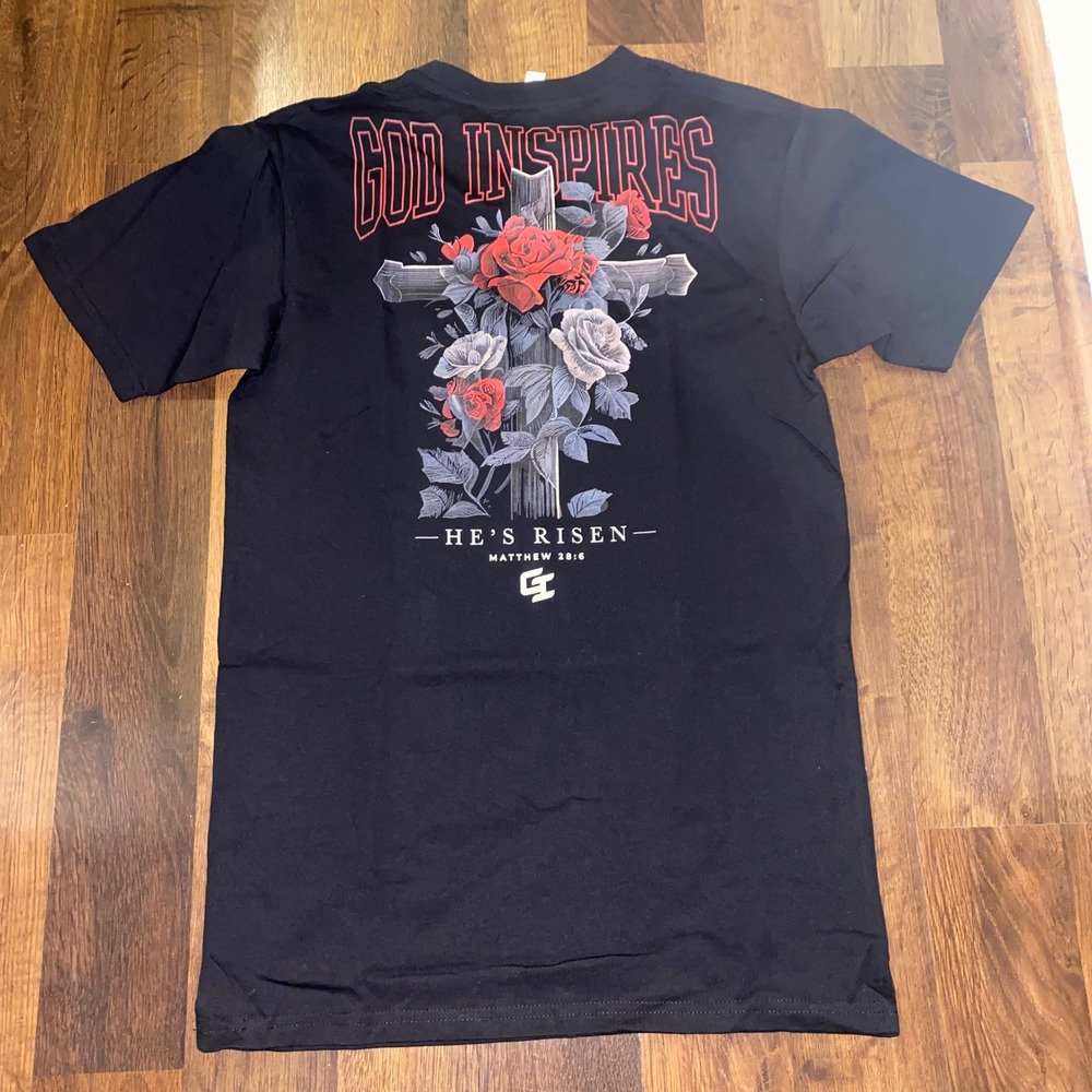 God Inspires Christian‎ Tee He's Risen Religious Graphic T-Shirt Small NEW